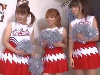 Three big tits japanese cheerleaders sharing manhood